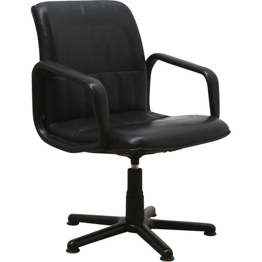 Fauteuil de bureau vintage Cider en plastique noir et cuir noir