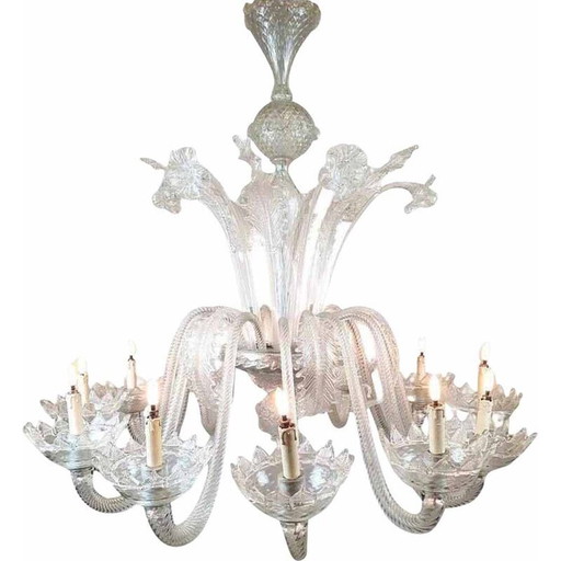 Lustre vintage en verre de Murano avec 12 bras de lumière, Italie