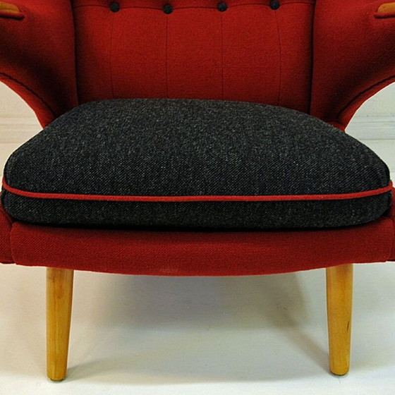 Image 1 of Fauteuil scandinave vintage en laine rouge par Nanna Ditzel, 1950