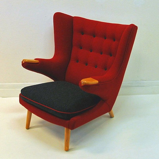 Fauteuil scandinave vintage en laine rouge par Nanna Ditzel, 1950