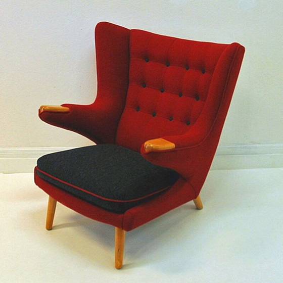Image 1 of Fauteuil scandinave vintage en laine rouge par Nanna Ditzel, 1950