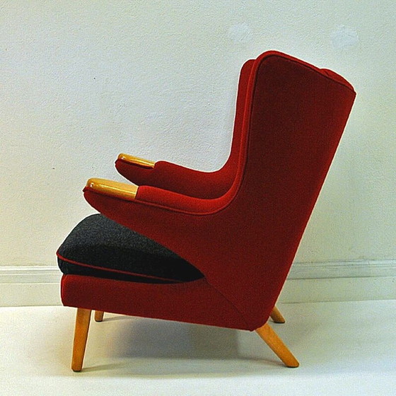 Image 1 of Fauteuil scandinave vintage en laine rouge par Nanna Ditzel, 1950