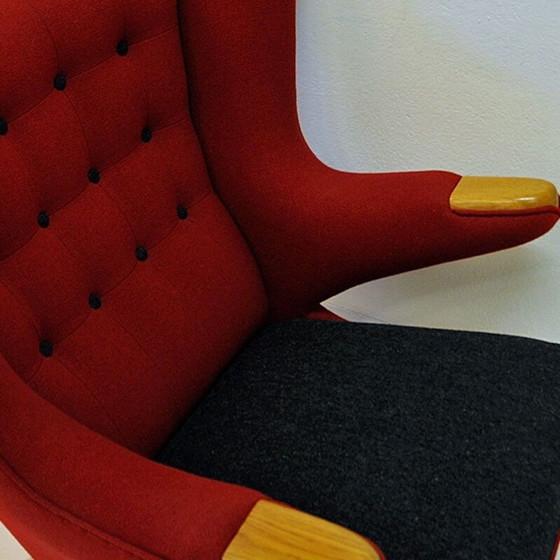 Image 1 of Fauteuil scandinave vintage en laine rouge par Nanna Ditzel, 1950