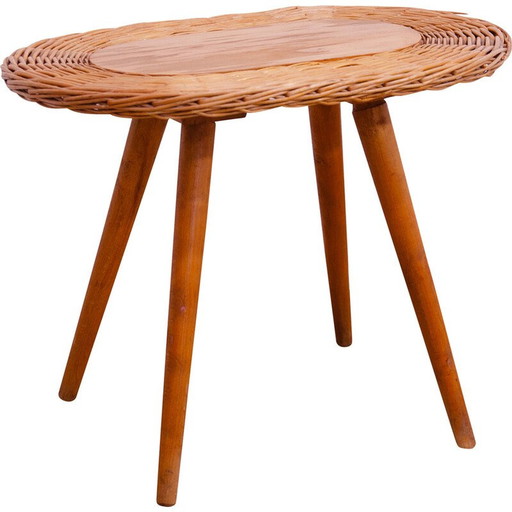 Tabouret vintage en rotin par Jan Kalous pour Úluv, Tchécoslovaquie 1960