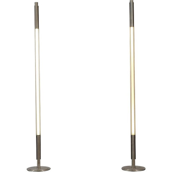 Image 1 of Paire de lampadaires vintage en métal argenté