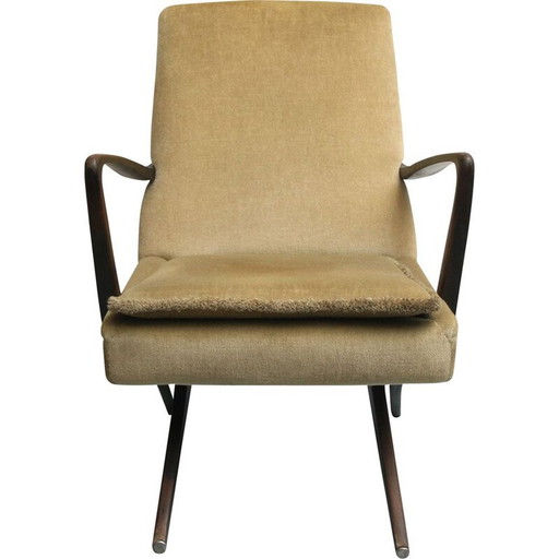 Fauteuil à ciseaux vintage en velours, années 1950
