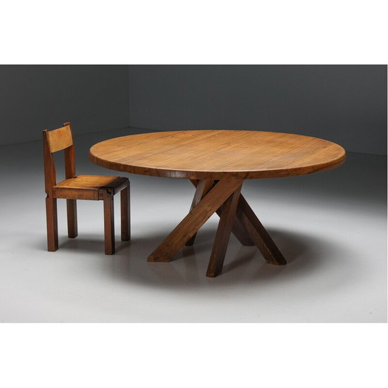 Image 1 of Table de salle à manger vintage en bois d'orme T21 par Pierre Chapo, France 1973