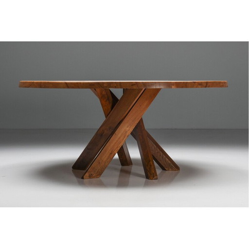 Table de salle à manger vintage en bois d'orme T21 par Pierre Chapo, France 1973