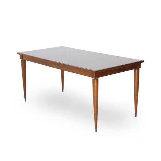 Image 1 of Table de salle à manger vintage en bois massif et laiton par Paolo Buffa pour Palazzi dell'arte Cantù, Italie 1950