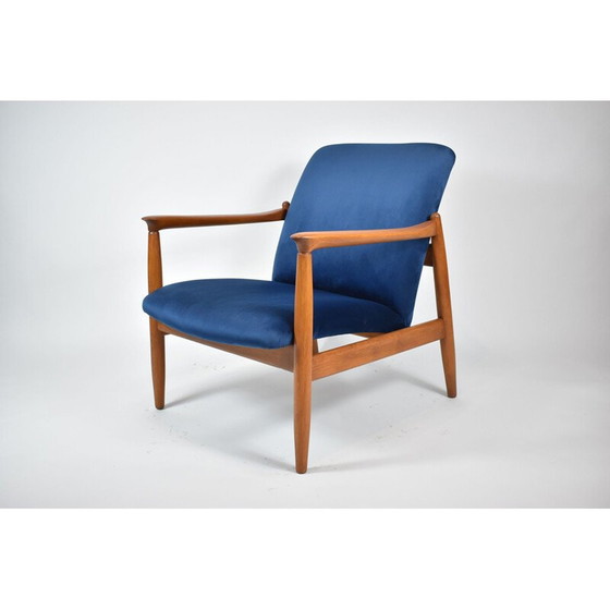 Image 1 of Fauteuil vintage GFM64, icône velours bleu années 1960