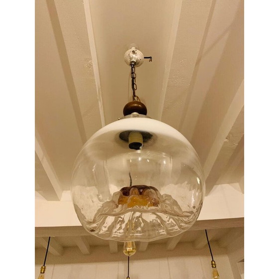 Image 1 of Lampe suspendue vintage Mazzega en verre de Murano ambre, 1960s