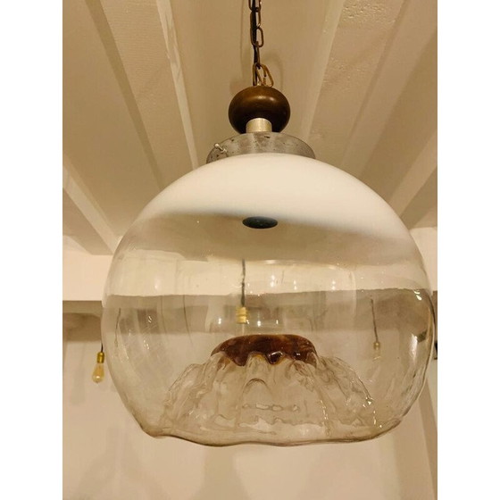 Image 1 of Lampe suspendue vintage Mazzega en verre de Murano ambre, 1960s
