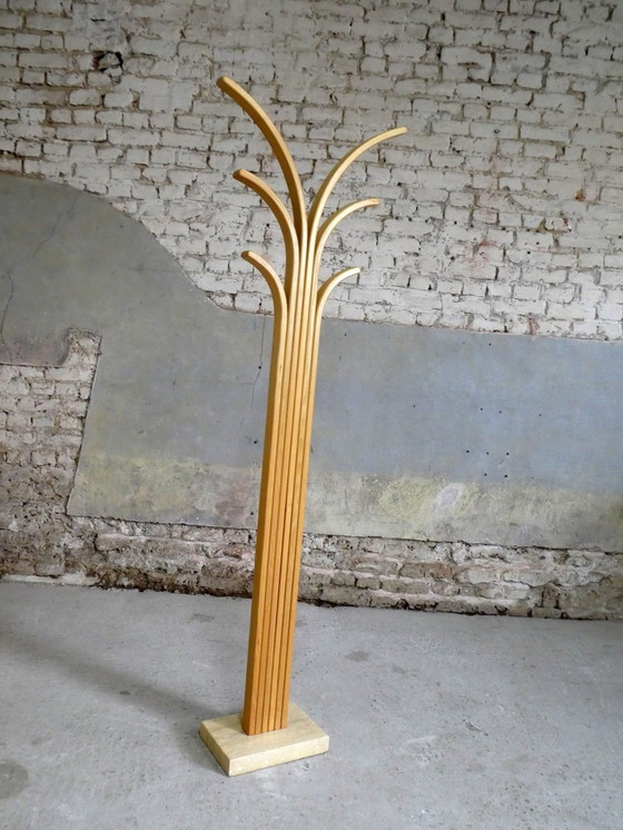 Image 1 of Porte Manteau Palmier En Bois & Travertin, 1970