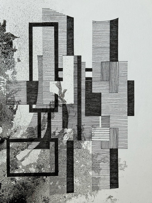 Composition abstraite à l'encre - Eugéne Eechaut (1928-2029)