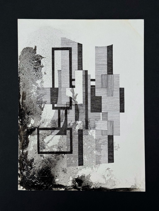 Composition abstraite à l'encre - Eugéne Eechaut (1928-2029)