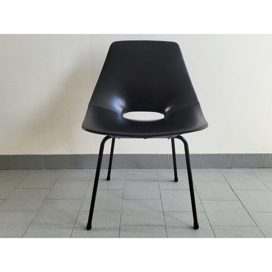 Image 1 of Chaise Tonneau vintage en métal et skaï par Pierre Guariche pour Steiner, 1950