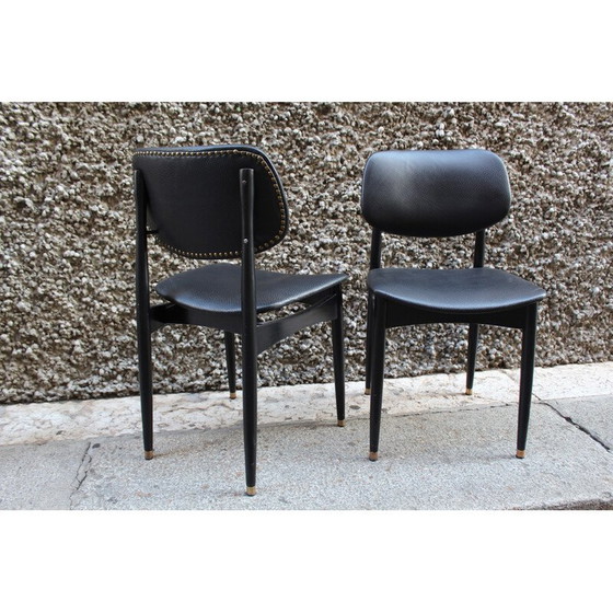 Image 1 of Paire de chaises de bureau Cassina en cuir noir, Italie 1950