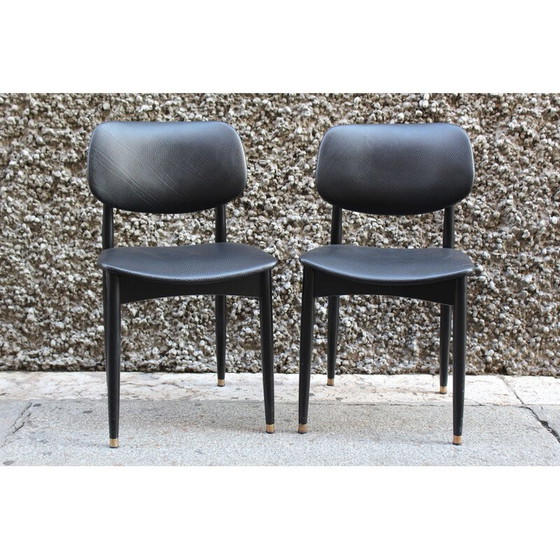 Image 1 of Paire de chaises de bureau Cassina en cuir noir, Italie 1950