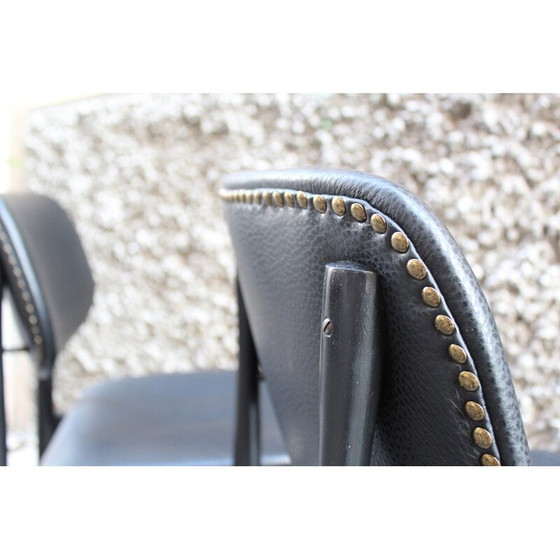 Image 1 of Paire de chaises de bureau Cassina en cuir noir, Italie 1950