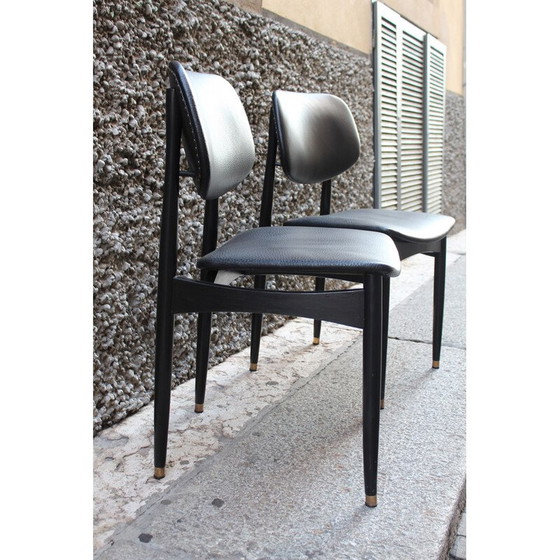 Image 1 of Paire de chaises de bureau Cassina en cuir noir, Italie 1950