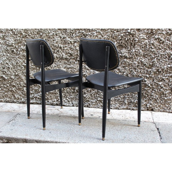 Image 1 of Paire de chaises de bureau Cassina en cuir noir, Italie 1950