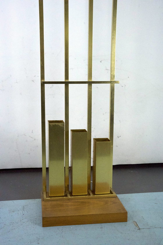 Image 1 of Porte-manteau en laiton et bois Mid Century. Italie 1970S