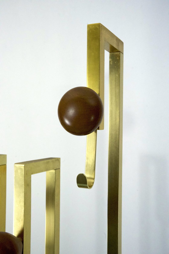 Image 1 of Porte-manteau en laiton et bois Mid Century. Italie 1970S