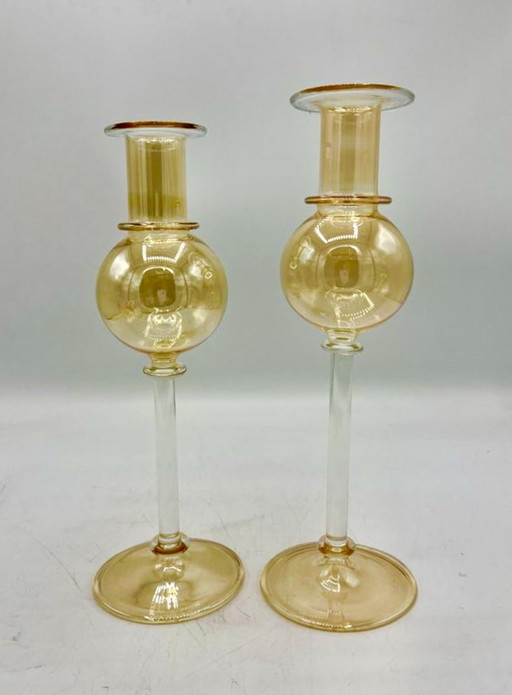 Seguso Bougeoir en verre de Murano incrusté d'or 24K