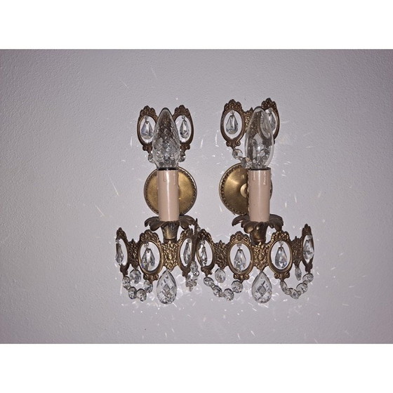 Image 1 of Paire d'appliques italiennes vintage avec gouttes de cristal
