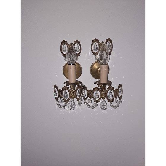 Image 1 of Paire d'appliques italiennes vintage avec gouttes de cristal