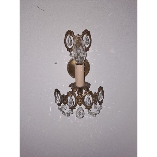 Paire d'appliques italiennes vintage avec gouttes de cristal
