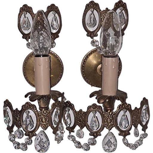 Paire d'appliques italiennes vintage avec gouttes de cristal