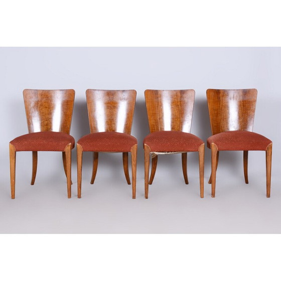Image 1 of Ensemble de 4 chaises Art-Déco vintage en hêtre et noyer par Jindrich Halabala pour Up Zavody, Tchécoslovaquie 1940