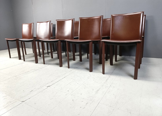 Image 1 of Chaises de salle à manger vintage en cuir marron, lot de 10