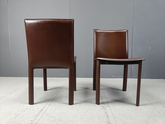 Image 1 of Chaises de salle à manger vintage en cuir marron, lot de 10