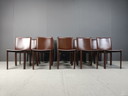 Chaises de salle à manger vintage en cuir marron, lot de 10