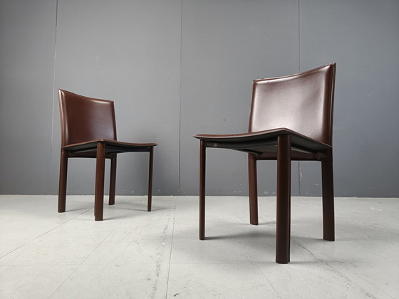 Image 1 of Chaises de salle à manger vintage en cuir marron, lot de 10