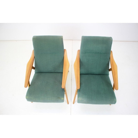 Image 1 of Paire de fauteuils en bois et tissu du milieu du siècle, Tchécoslovaquie, années 1960