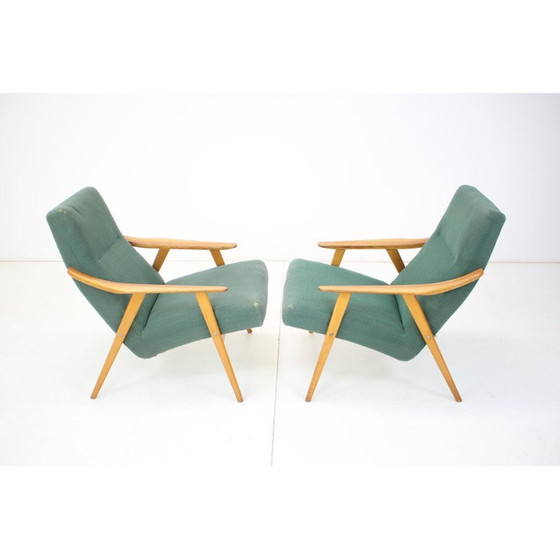 Image 1 of Paire de fauteuils en bois et tissu du milieu du siècle, Tchécoslovaquie, années 1960
