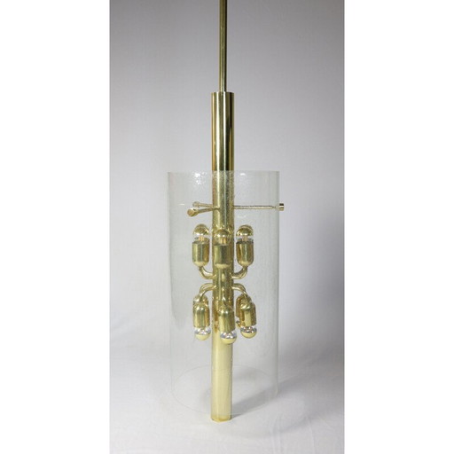 Lampe suspendue vintage en verre et laiton par Limburg, 1970