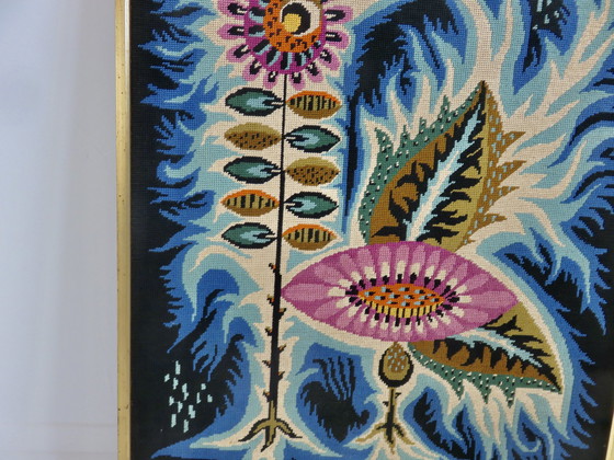 Image 1 of Grande Tapisserie, Motif Fleur Psychédélique, Futuriste, Moderniste Années 70