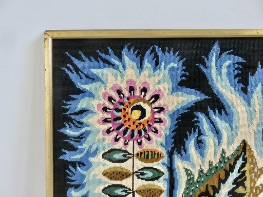 Grande Tapisserie, Motif Fleur Psychédélique, Futuriste, Moderniste Années 70