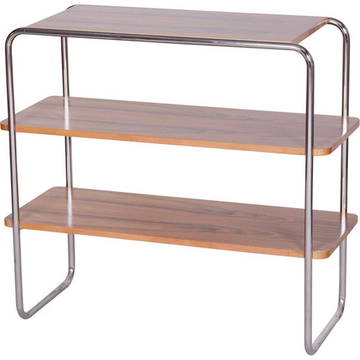 Etagère vintage Bauhaus en noyer et acier chromé pour Kovona, Tchécoslovaquie 1940