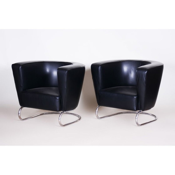 Image 1 of Paire de fauteuils vintage en cuir noir par Jindrich Halabala pour Up Zavody, 1930