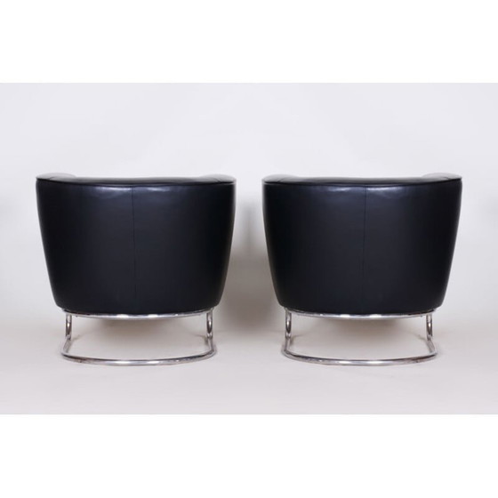 Image 1 of Paire de fauteuils vintage en cuir noir par Jindrich Halabala pour Up Zavody, 1930