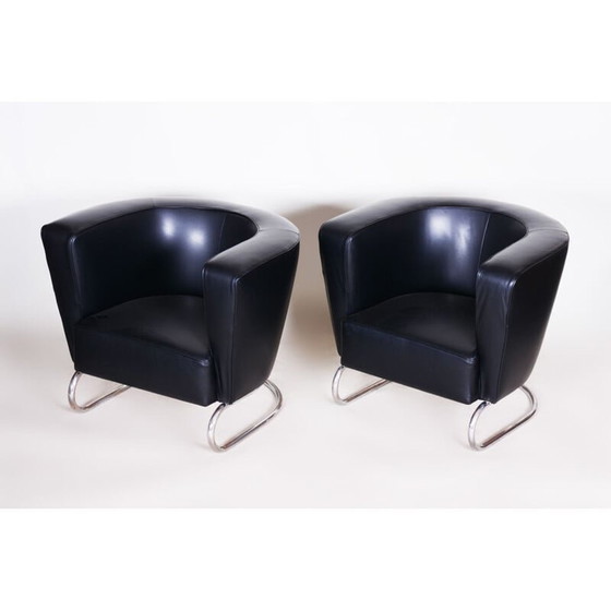 Image 1 of Paire de fauteuils vintage en cuir noir par Jindrich Halabala pour Up Zavody, 1930