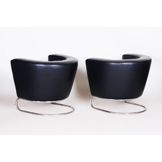 Image 1 of Paire de fauteuils vintage en cuir noir par Jindrich Halabala pour Up Zavody, 1930