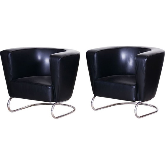 Image 1 of Paire de fauteuils vintage en cuir noir par Jindrich Halabala pour Up Zavody, 1930