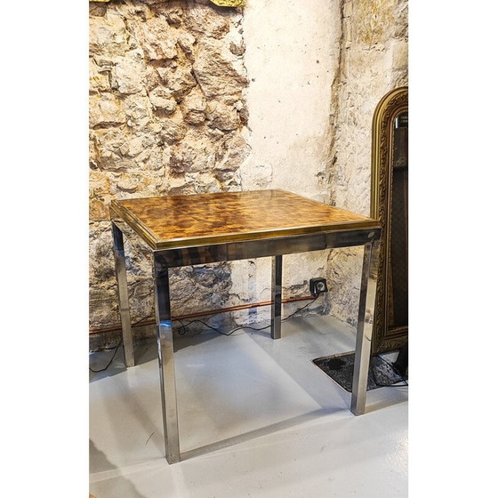 Image 1 of Table de jeu vintage en acier chromé et laiton doré, 1970