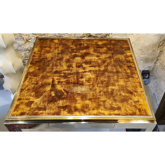 Image 1 of Table de jeu vintage en acier chromé et laiton doré, 1970